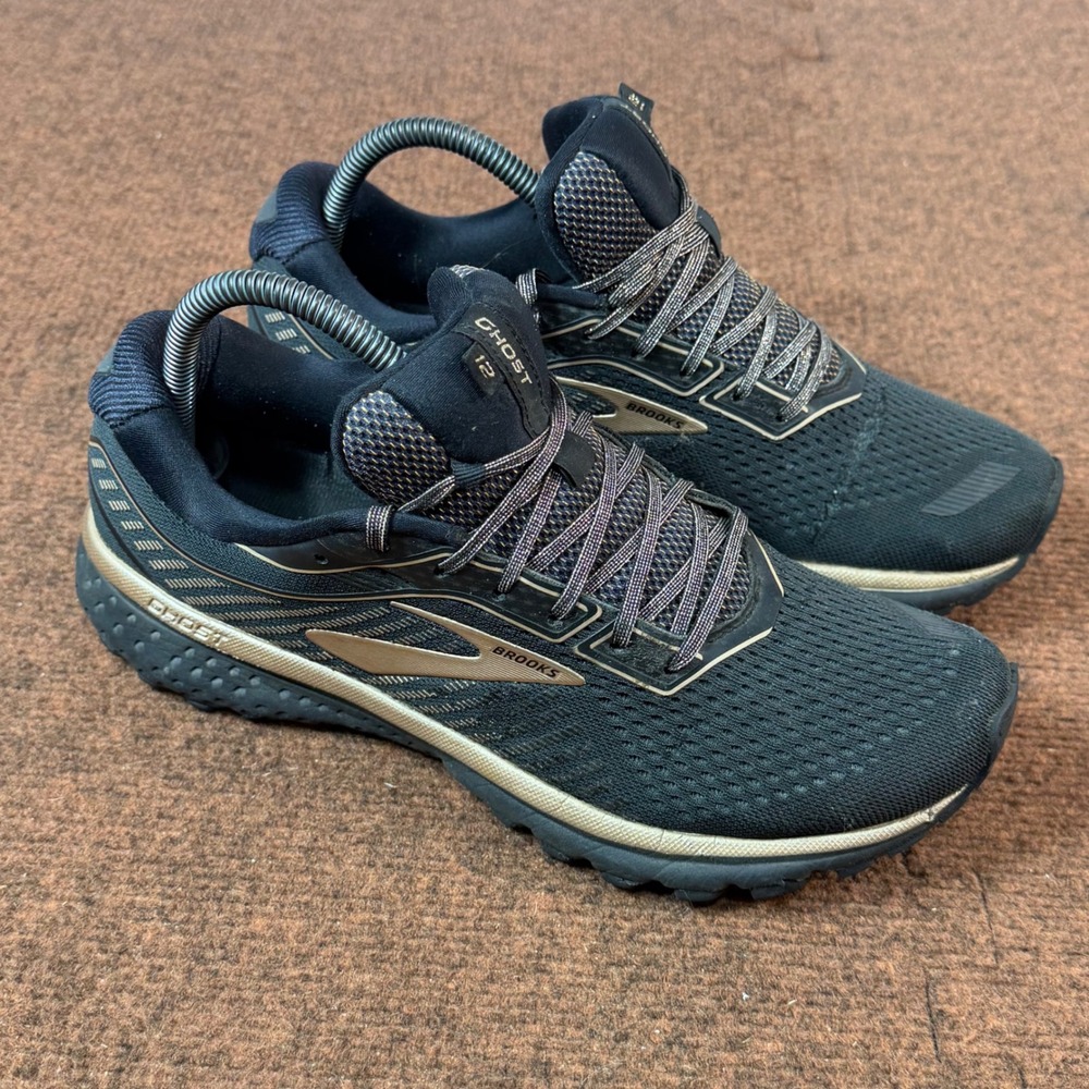 Brooks Ghost 12 Running Shoes Womens 9.5 Black Gold Sneakers 1203051B077 used*